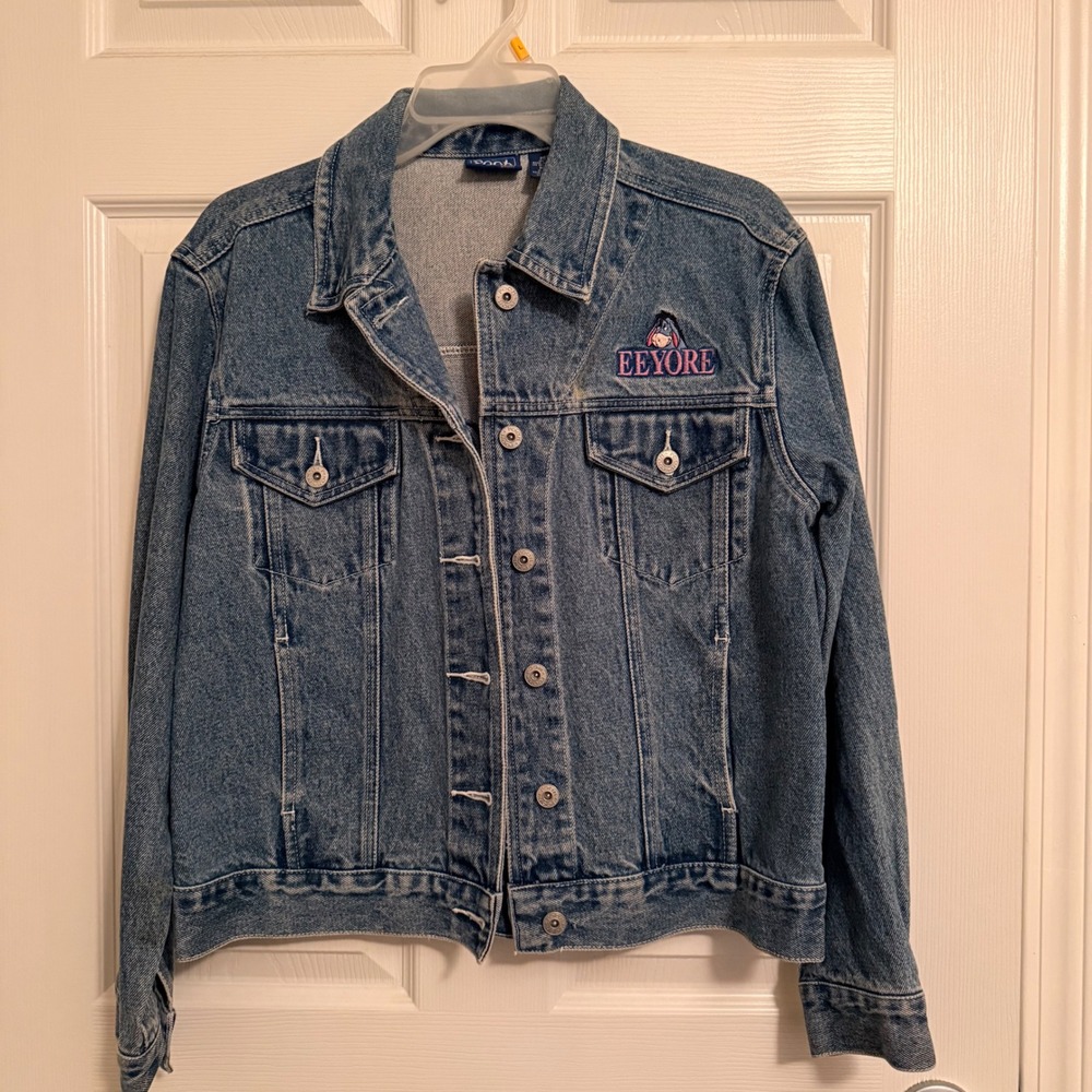 Vintage Pooh Disney Eeyore Denim Jacket Medium Wash Embroidered Trucker Womens M